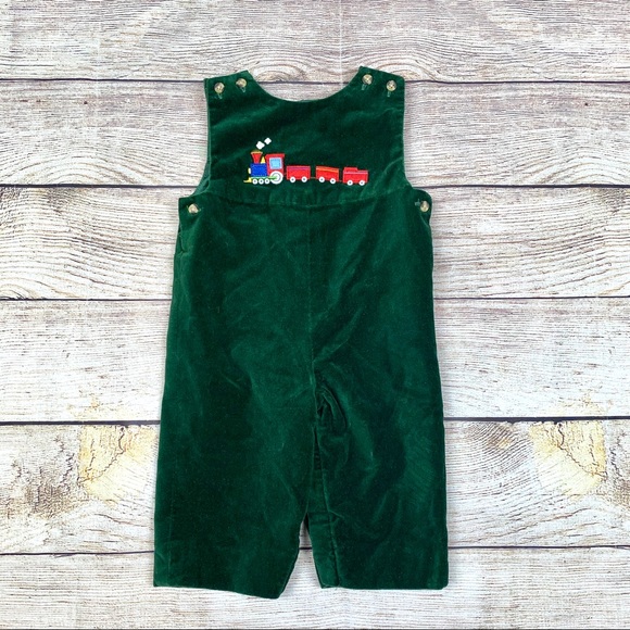 Talbots Other - Talbot Kids 6m Green Velvet Train Holiday Overalls